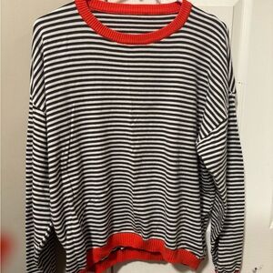 Striped Black and White Sweater with Red Accents